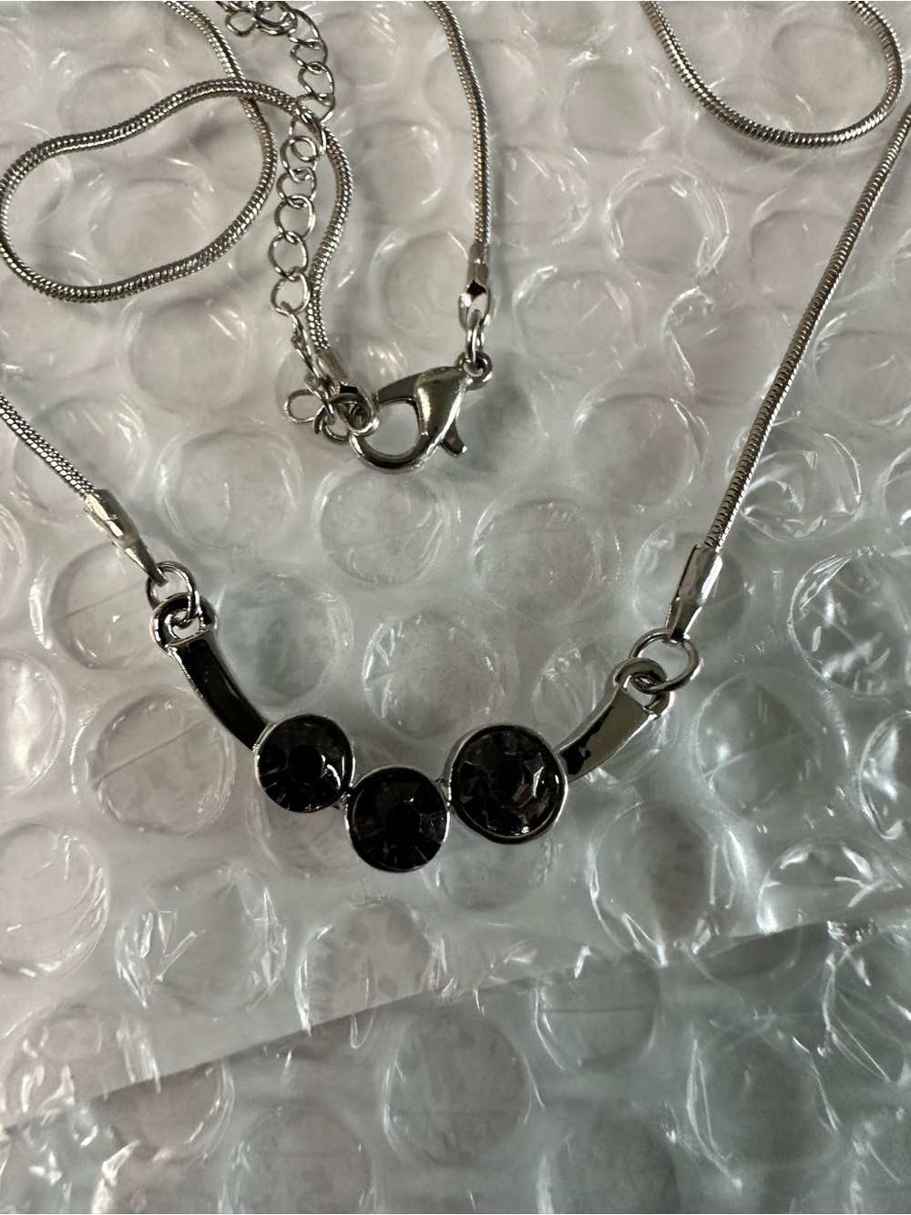 Unlisted Silver Necklace with Black Gem Accents